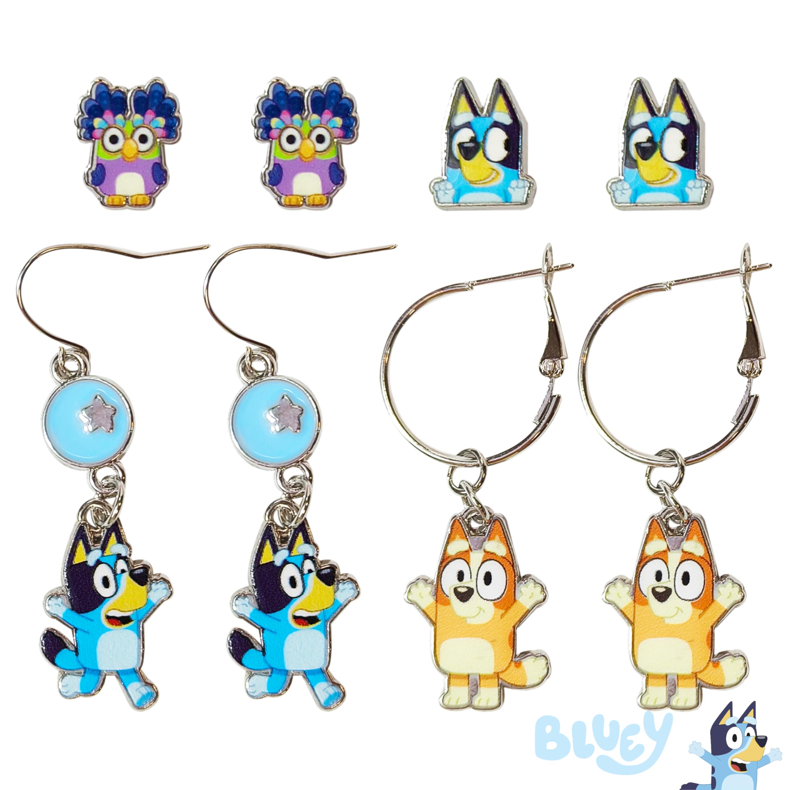 LUV HER Bluey Hypoallergenic Earrings for Girls Ages 4+ – Stud & Fishhook Styles, Safe for Sensitive Ears