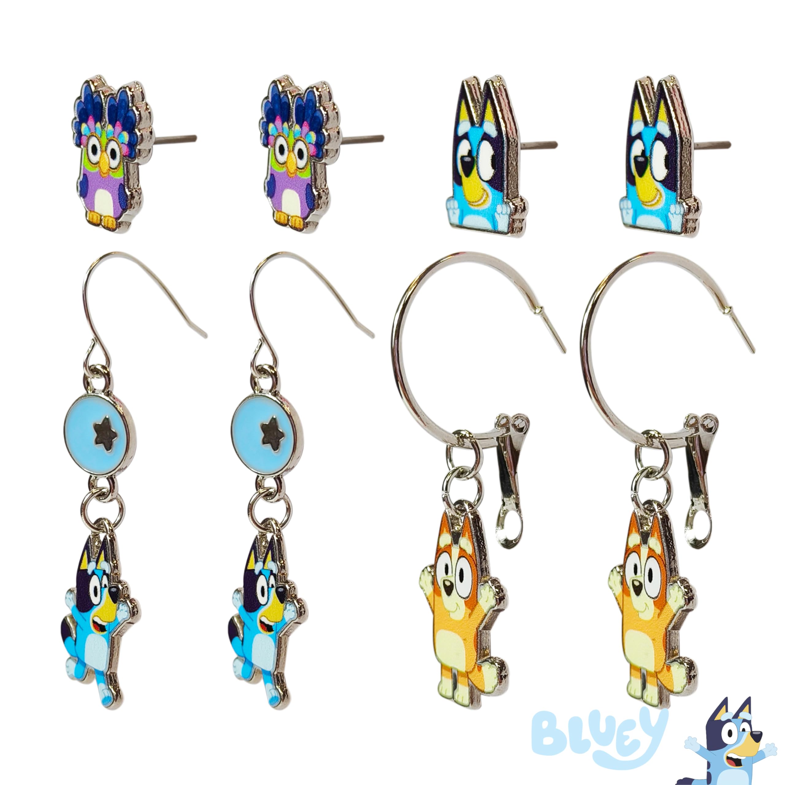 LUV HER Bluey Hypoallergenic Earrings for Girls Ages 4+ – Stud & Fishhook Styles, Safe for Sensitive Ears