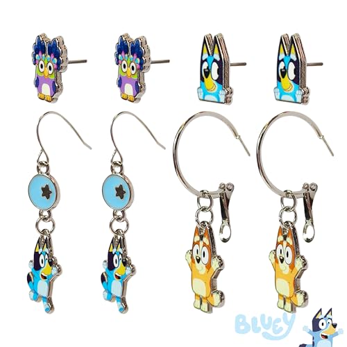 LUV HER Bluey Hypoallergenic Earrings for Girls Ages 4+ – Stud & Fishhook Styles, Safe for Sensitive Ears