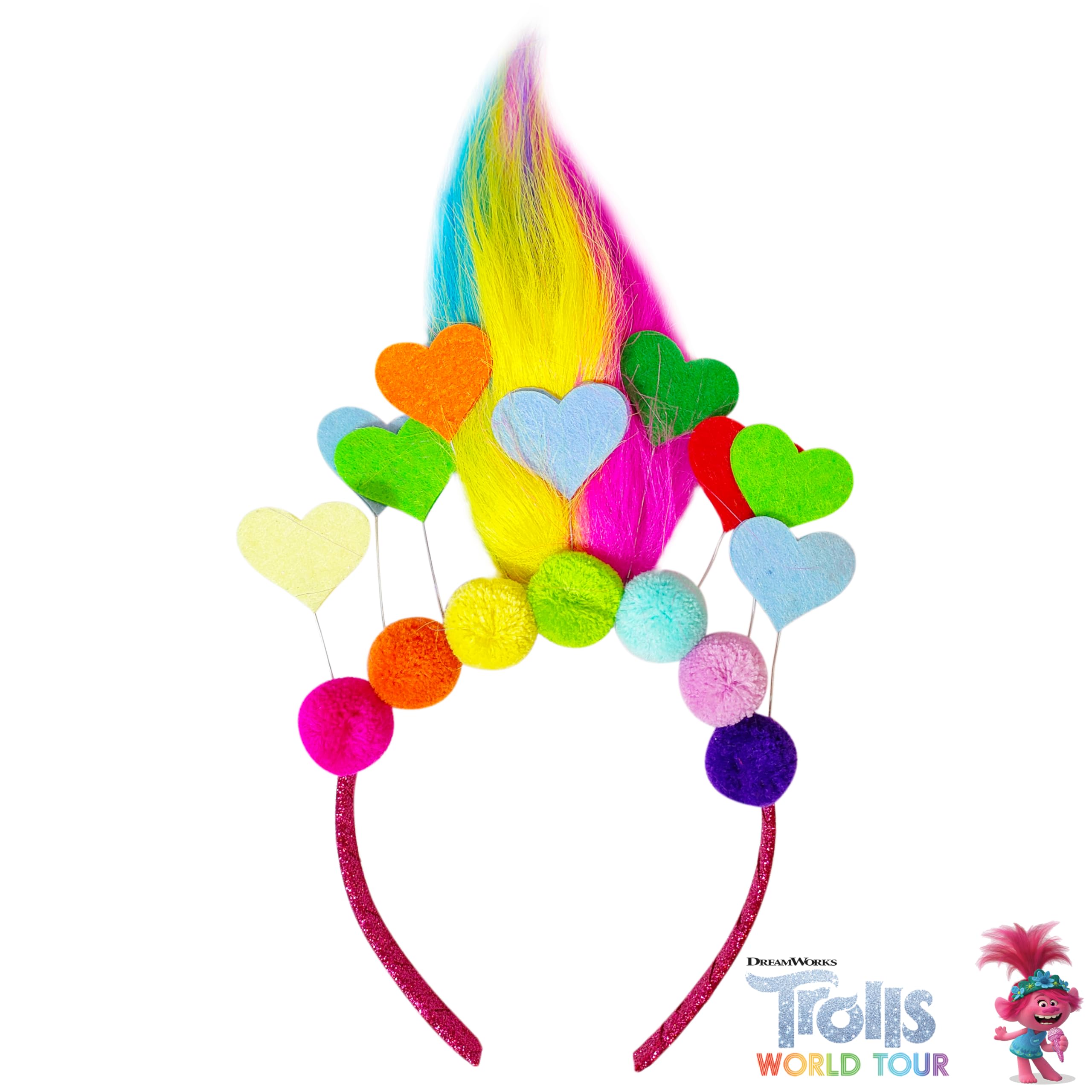 LUV HER Kids' Trolls World Tour Headband with Wig - Non-Toxic Costume Accessory for Girls