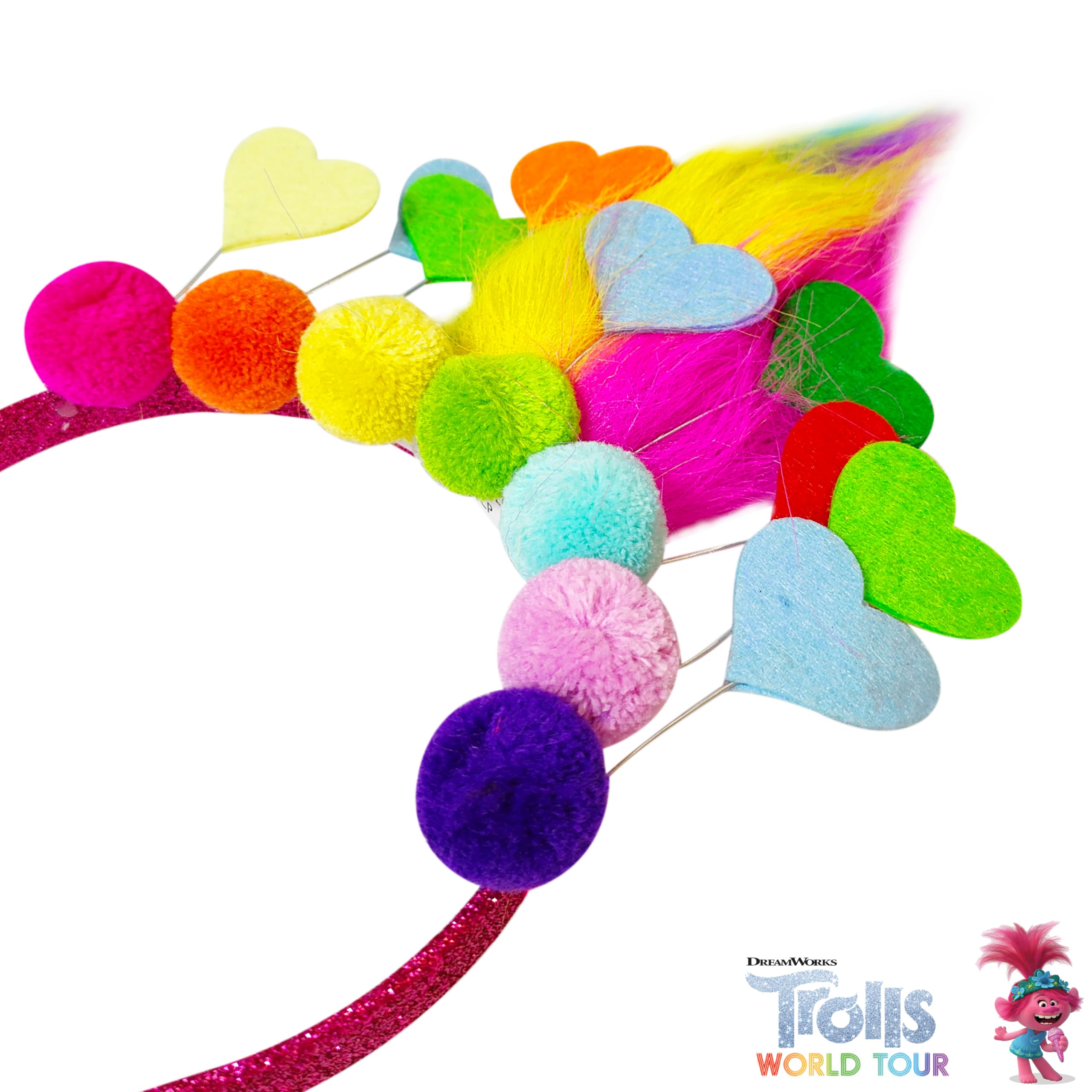 LUV HER Kids' Trolls World Tour Headband with Wig - Non-Toxic Costume Accessory for Girls
