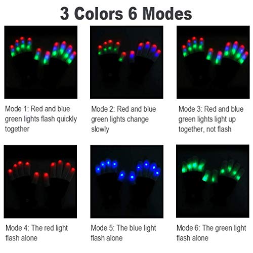 Luwint LED Light Up Gloves – Flashing Sensory Toys with 6 Modes, 3 Colors, for Kids, Teens & Adults