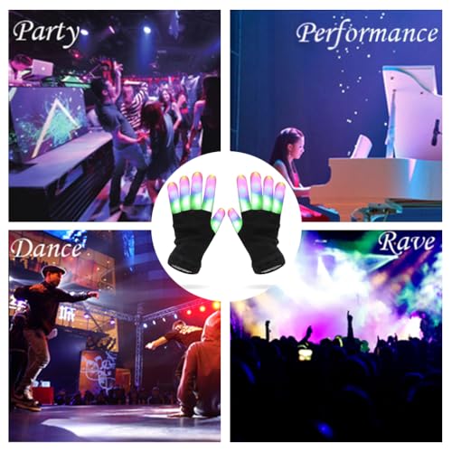 Luwint LED Light Up Gloves – Flashing Sensory Toys with 6 Modes, 3 Colors, for Kids, Teens & Adults