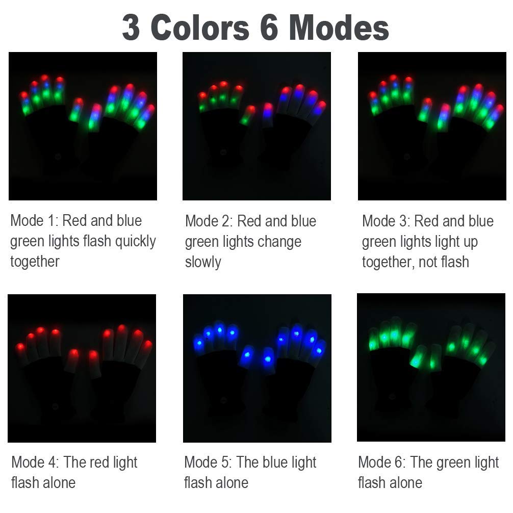 Luwint LED Light Up Gloves – Flashing Sensory Toys with 6 Modes, for Kids Teens Adults