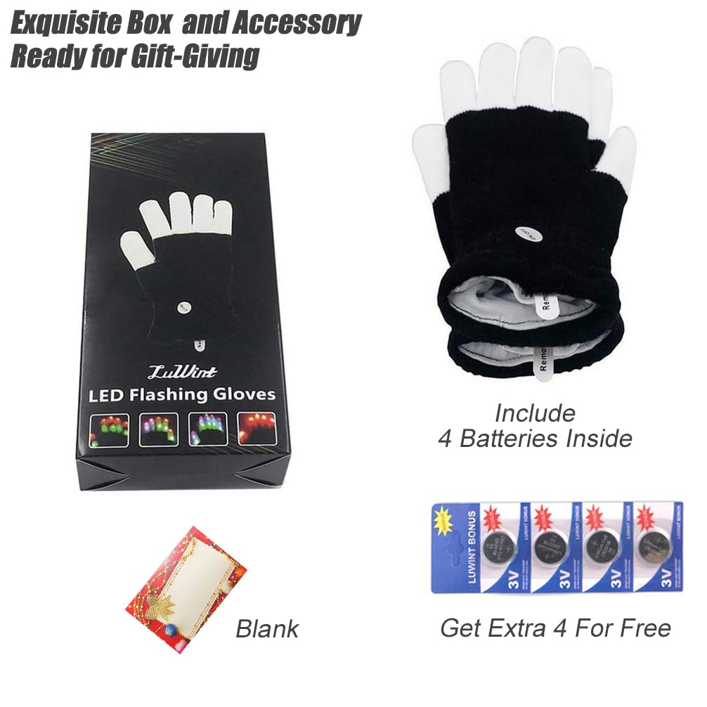 Luwint LED Light Up Gloves – Flashing Sensory Toys with 6 Modes, for Kids Teens Adults