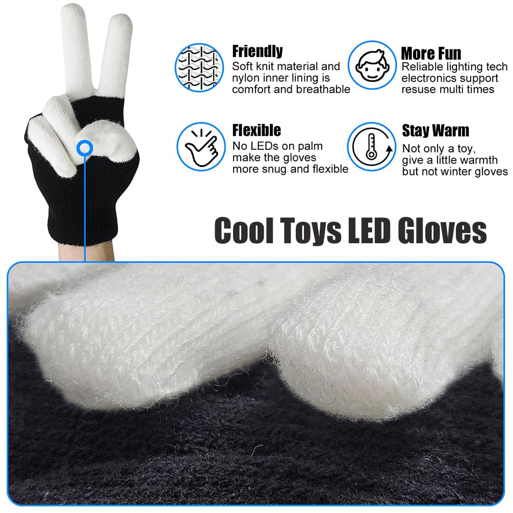 Luwint LED Light Up Gloves – Flashing Sensory Toys with 6 Modes, for Kids Teens Adults