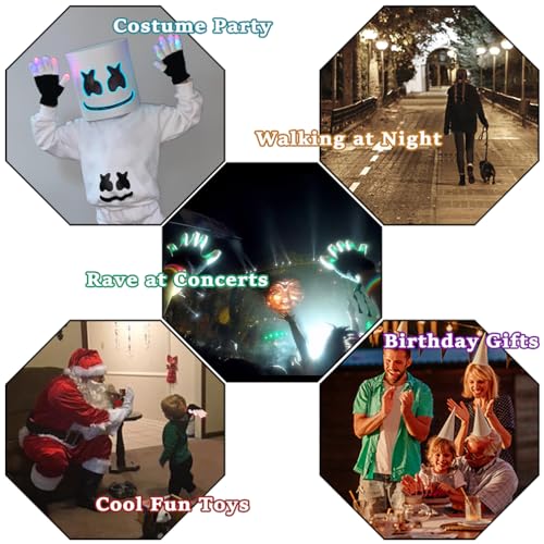 Luwint LED Light Up Gloves for Kids - Glow Finger Lights with 6 Modes, Soft Knit, Batteries Included