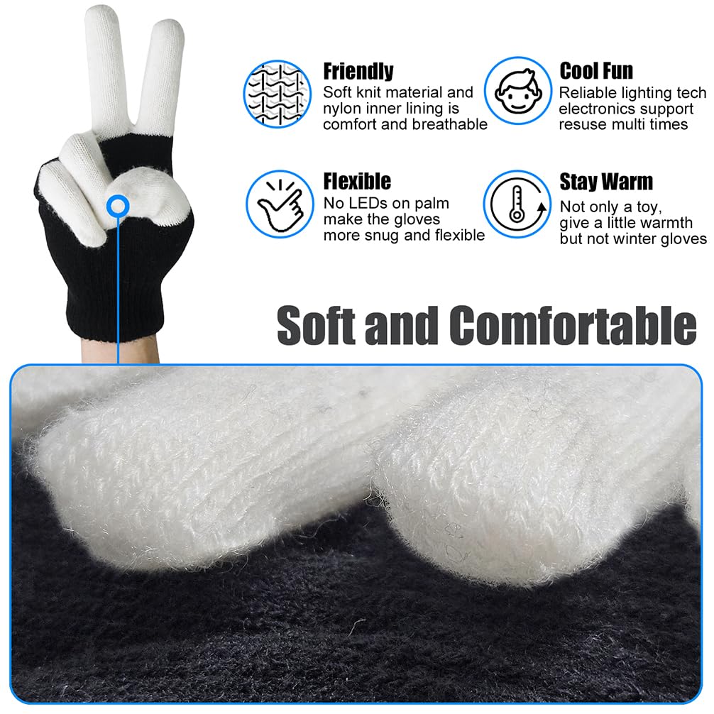 Luwint LED Light Up Gloves for Kids - Glow Finger Lights with 6 Modes, Soft Knit, Batteries Included