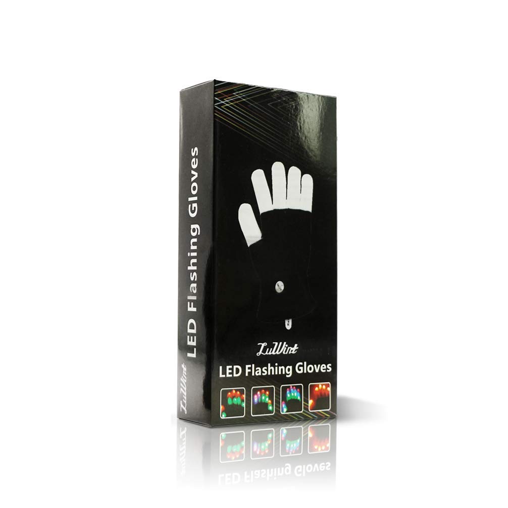 Luwint LED Light Up Gloves for Kids - Glow Finger Lights with 6 Modes, Soft Knit, Batteries Included