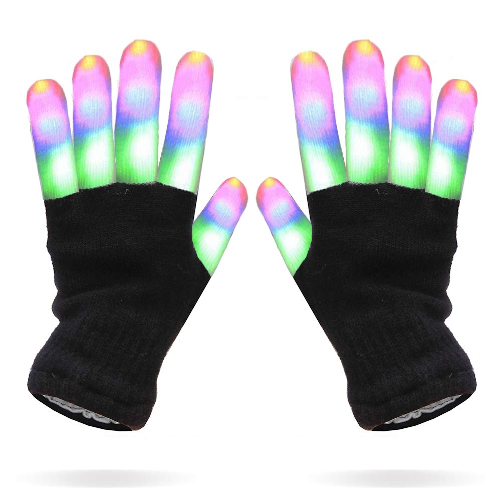 Luwint LED Light Up Gloves for Kids - Glow in the Dark Finger Lights with 6 Modes, 3 Sizes