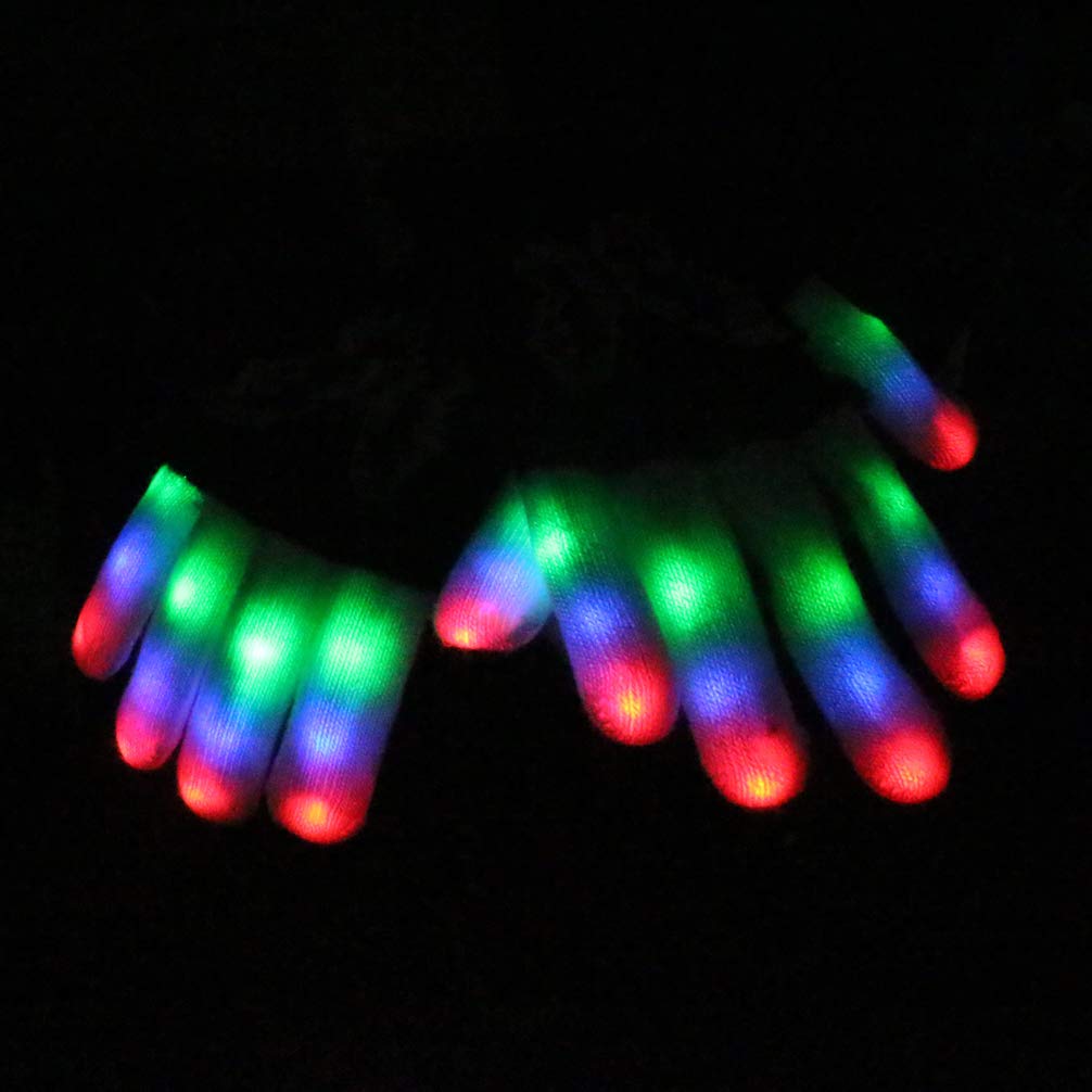 Luwint LED Light Up Gloves for Kids - Glow in the Dark Finger Lights with 6 Modes, 3 Sizes