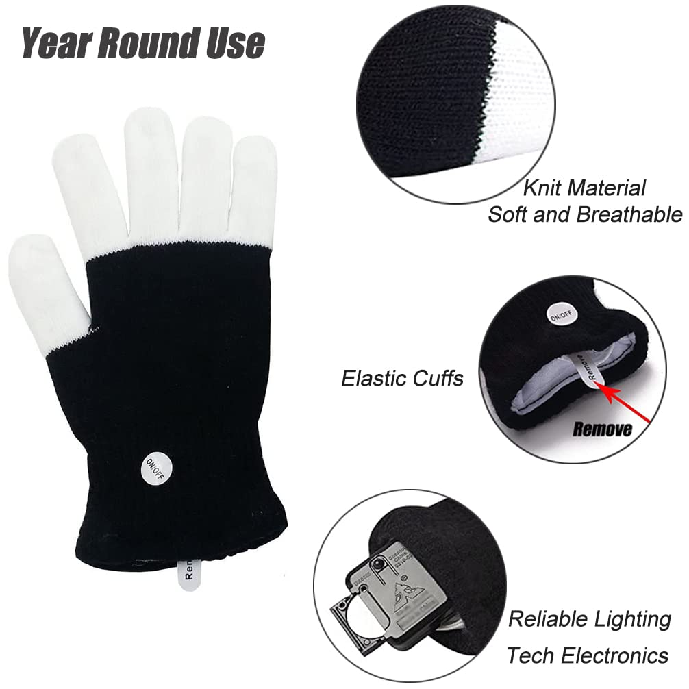 Luwint LED Light Up Gloves for Kids - Glow in the Dark Finger Lights with 6 Modes, 3 Sizes
