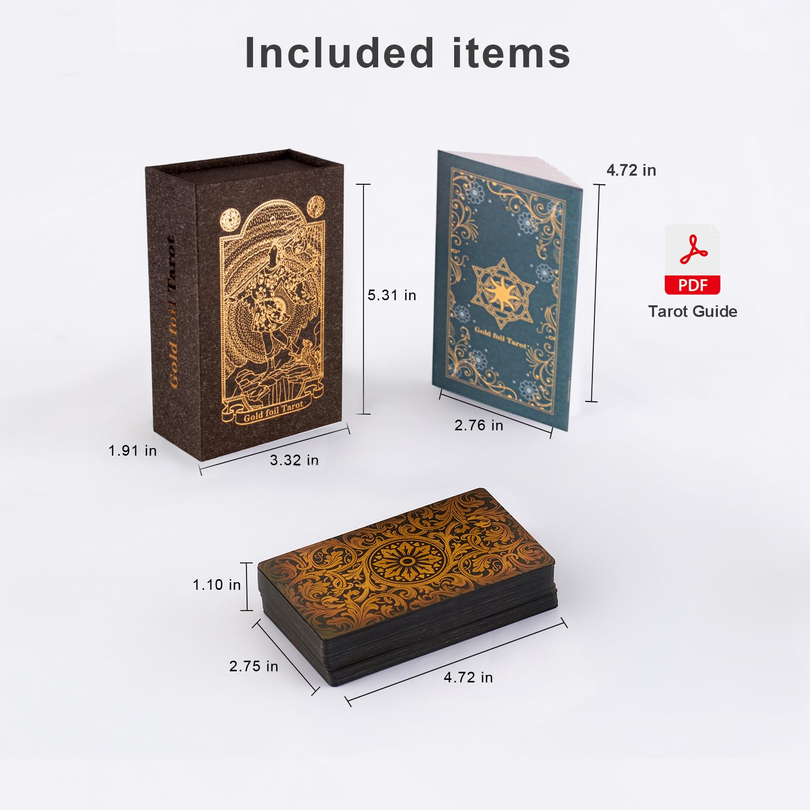 Luxury Gold Foil Tarot Deck – Rimless Borderless Design, Waterproof PVC, 78 Cards with Guidebook for Beginners