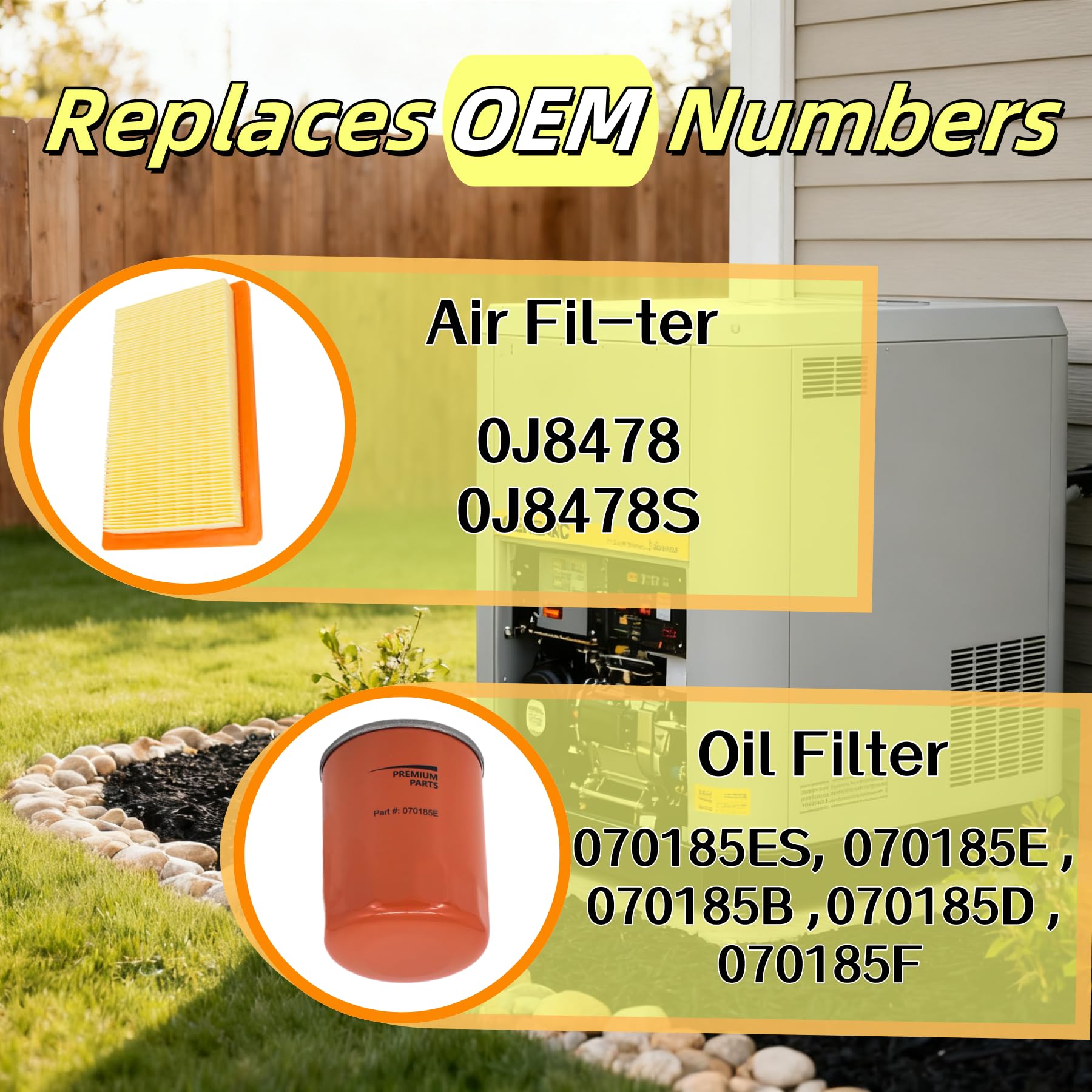 Lvdrwi 6485 Maintenance Kit for Generac 16-26KW Air-Cooled Standby Generators, 999CC Engine - 1 Air Filter, 1 Oil Filter, 2 Spark Plugs