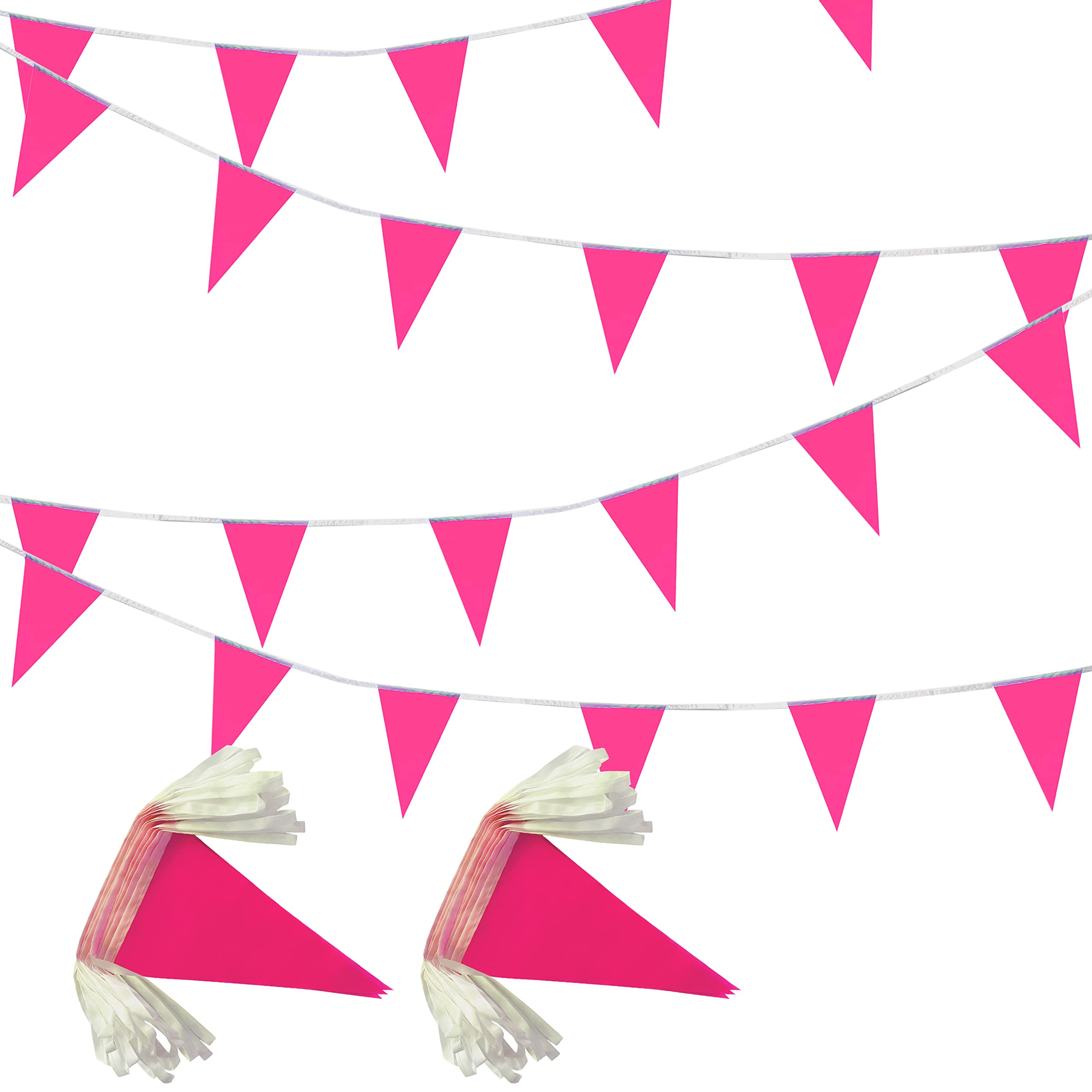 LyButty 100 Feet Pink Pennant Banners - 60 PCS Polyester Bunting Flags for Party Decorations