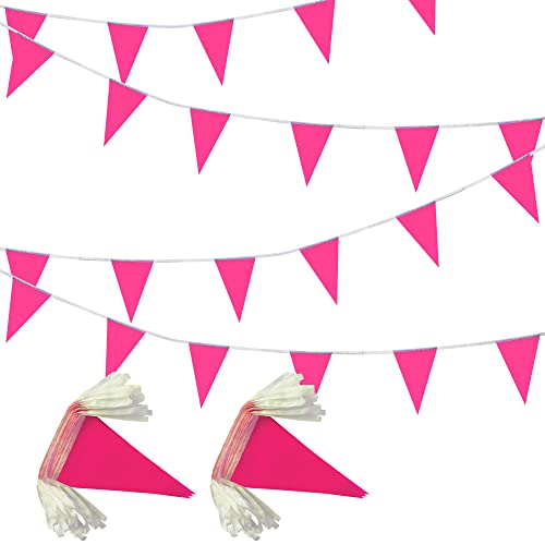 LyButty 100 Feet Pink Pennant Banners - 60 PCS Polyester Bunting Flags for Party Decorations