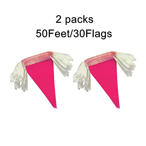 LyButty 100 Feet Pink Pennant Banners - 60 PCS Polyester Bunting Flags for Party Decorations