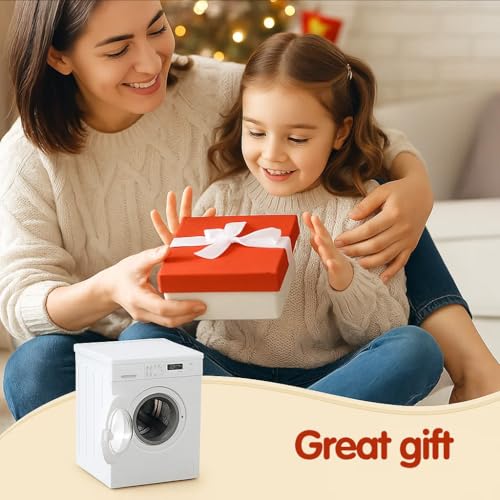 Lynkaye 1:12 Dollhouse Mini Washing Machine Model with Real Rotating Drum - White/Blue Options