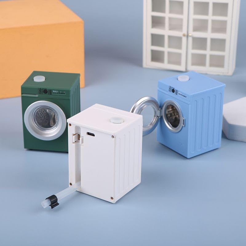Lynkaye 1:12 Dollhouse Mini Washing Machine Model with Real Rotating Drum - White/Blue Options