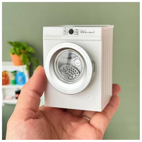 Lynkaye 1:12 Dollhouse Mini Washing Machine Model with Real Rotating Drum - White/Blue Options