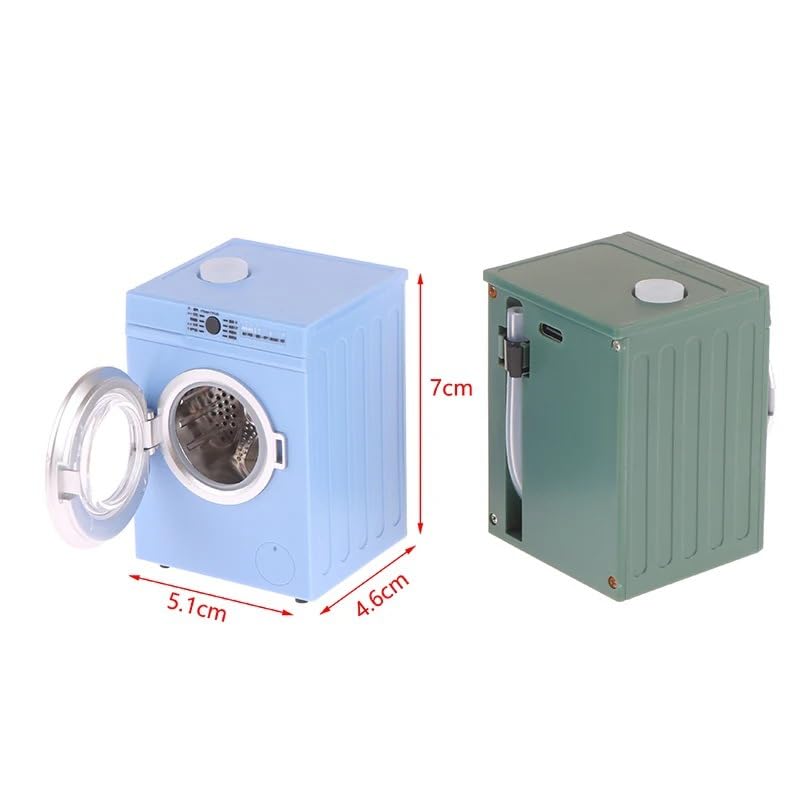 Lynkaye 1:12 Dollhouse Miniature Washing Machine with Rotating Drum - Blue
