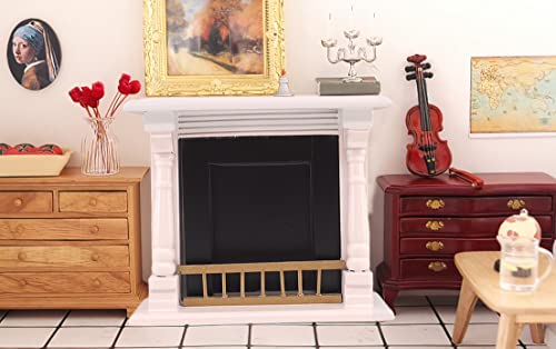 Lynkaye 1:12 Scale Wooden Neoclassical Fireplace for Dollhouse Living Room Decor