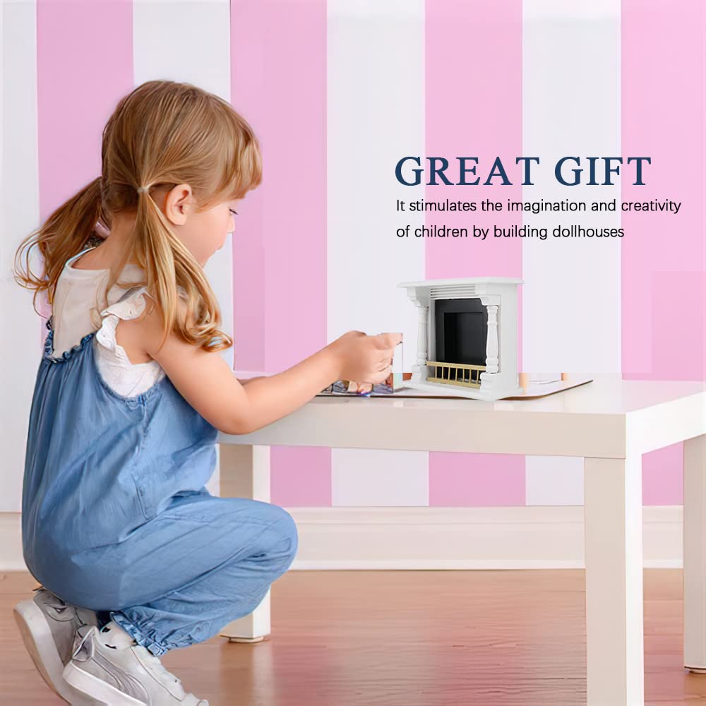 Lynkaye 1:12 Scale Wooden Neoclassical Fireplace for Dollhouse Living Room Decor