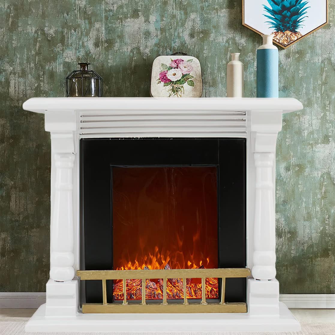 Lynkaye 1:12 Scale Wooden Neoclassical Fireplace for Dollhouse Living Room Decor