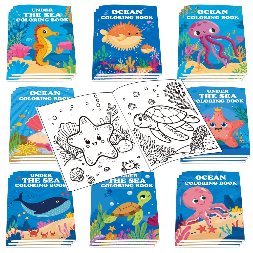 Lyosehy 24 Under the Sea Mini Coloring Books for Kids - Bulk Party Favors with Ocean Creatures and Maze Games