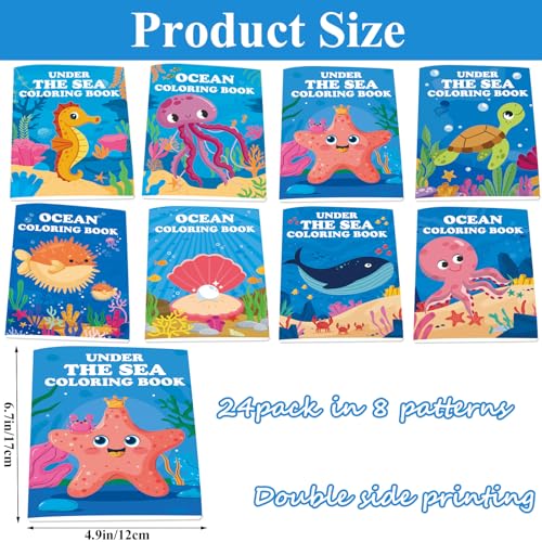 Lyosehy 24 Under the Sea Mini Coloring Books for Kids - Bulk Party Favors with Ocean Creatures and Maze Games