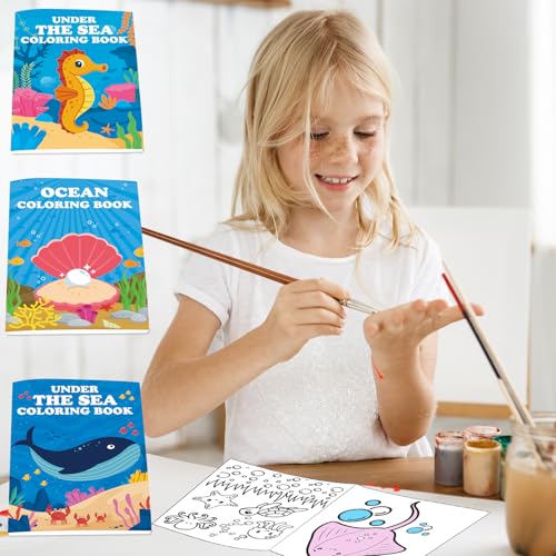 Lyosehy 24 Under the Sea Mini Coloring Books for Kids - Bulk Party Favors with Ocean Creatures and Maze Games