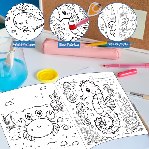 Lyosehy 24 Under the Sea Mini Coloring Books for Kids - Bulk Party Favors with Ocean Creatures and Maze Games
