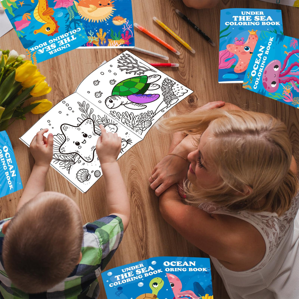 Lyosehy 24 Under the Sea Mini Coloring Books for Kids - Bulk Party Favors with Ocean Creatures and Maze Games