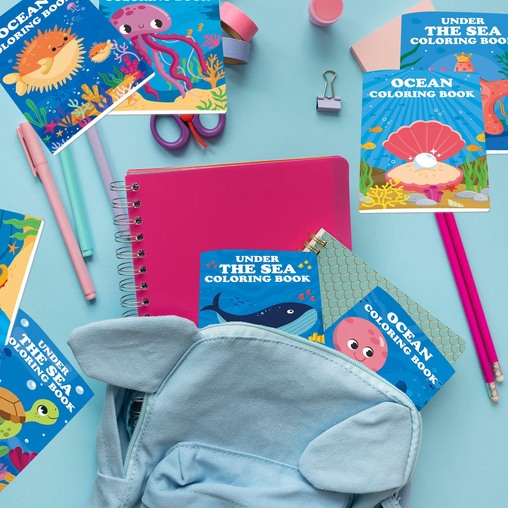 Lyosehy 24 Under the Sea Mini Coloring Books for Kids - Bulk Party Favors with Ocean Creatures and Maze Games