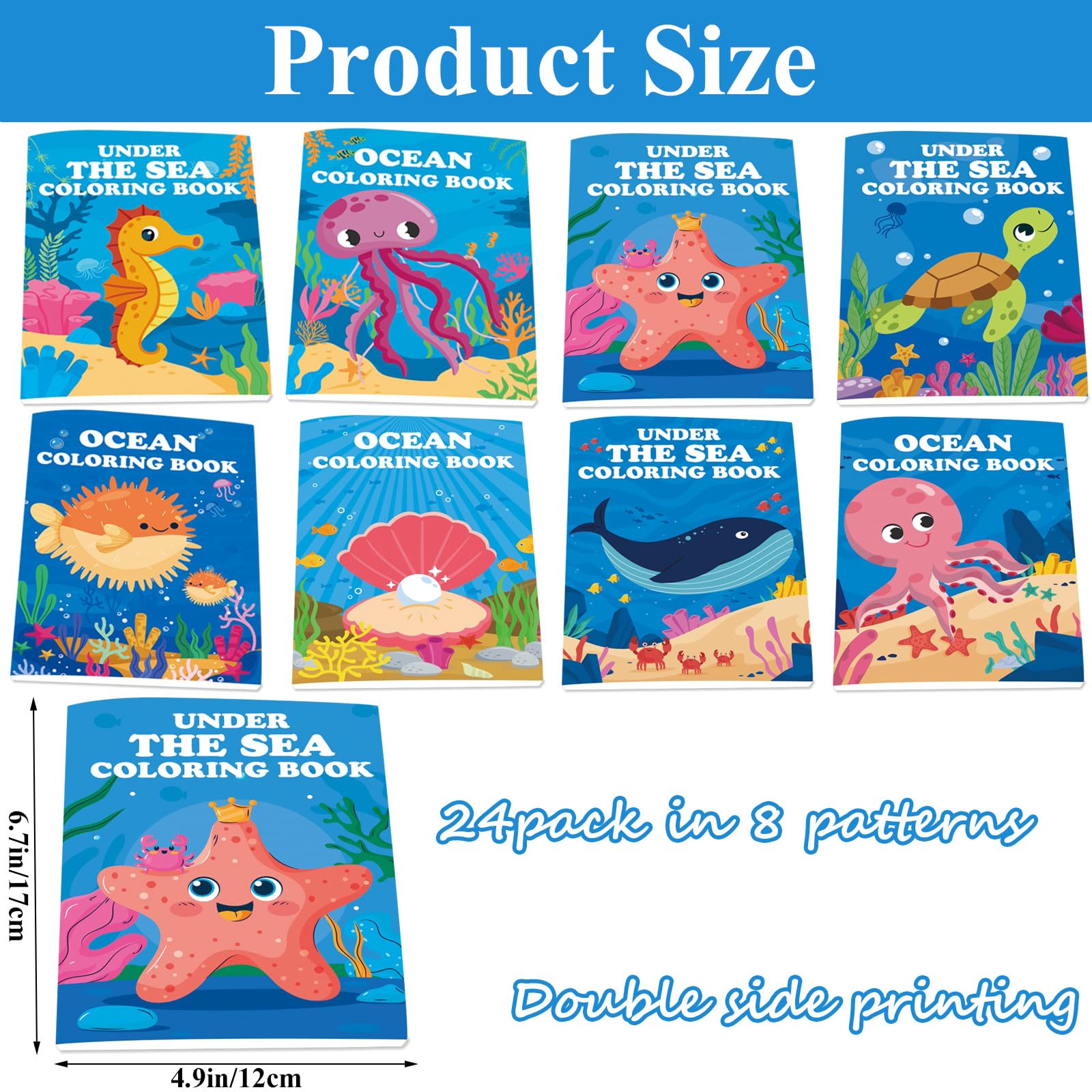 Lyosehy 24 Under the Sea Mini Coloring Books for Kids - Bulk Party Favors with Ocean Creatures and Maze Games