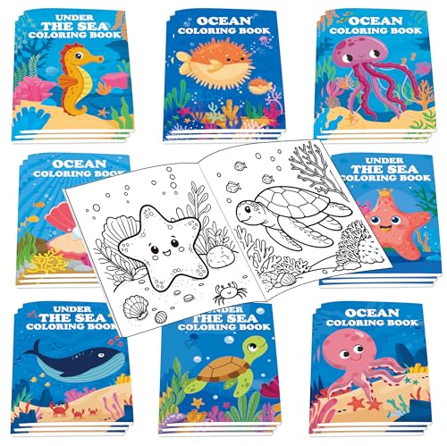 Lyosehy 24 Under the Sea Mini Coloring Books for Kids - Bulk Party Favors with Ocean Creatures and Maze Games