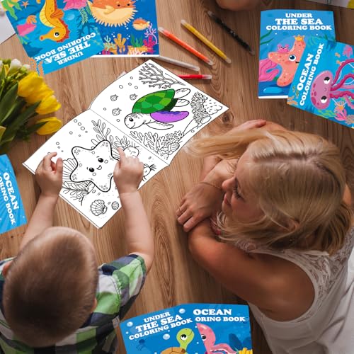 Lyosehy 24 Under the Sea Mini Coloring Books for Kids - Bulk Party Favors with Ocean Creatures and Maze Games