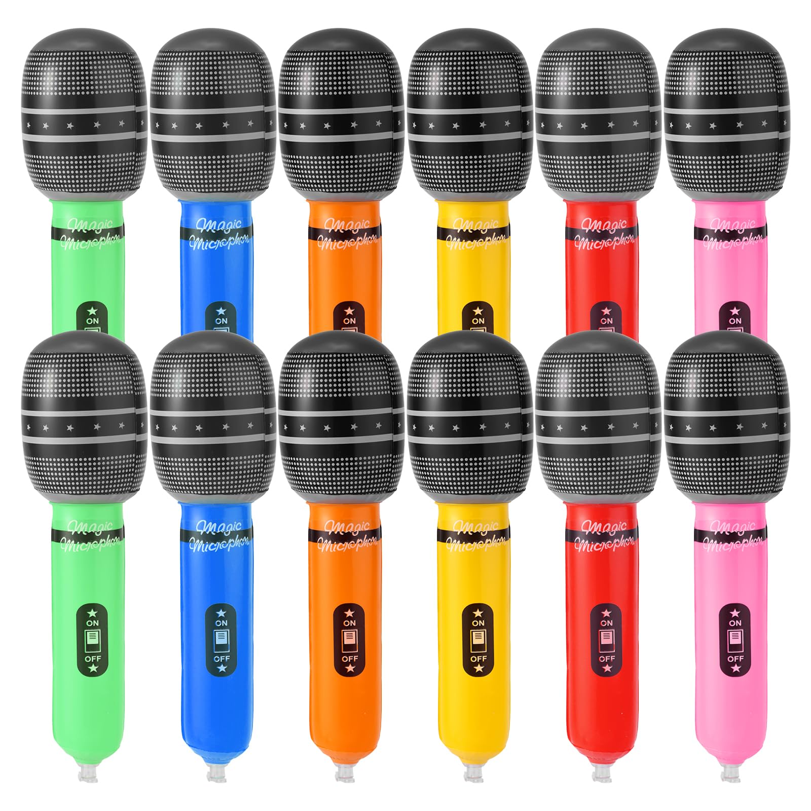 Lyreh 12-Pack Inflatable Microphone Party Favors - 6 Colors, 8.66x1.97in Blow Up Fake Microphone Props for Karaoke, Concert, DJ-Themed Parties, Photo Booth Decorations