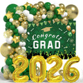 LYVEEF 136PCS Green and Gold Graduation Decorations 2026 - Balloon Arch Kit with Congrats Grad Backdrop for High School & College Party Supplies
