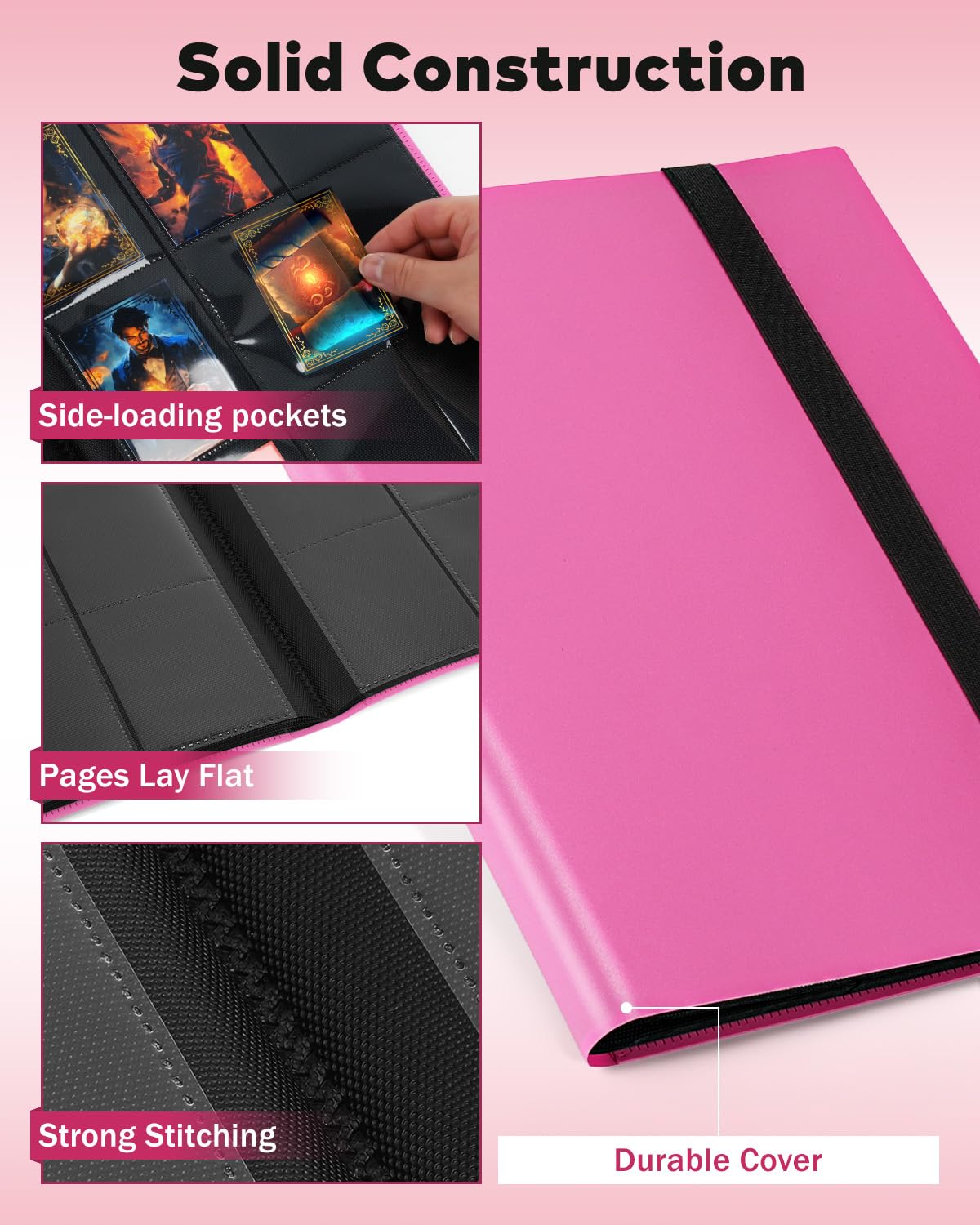 Lzerking Pink Card Binder 2-Pack – 720-Capacity 9-Pocket Side-Loading Album for Sports Cards and K-Pop Photocards