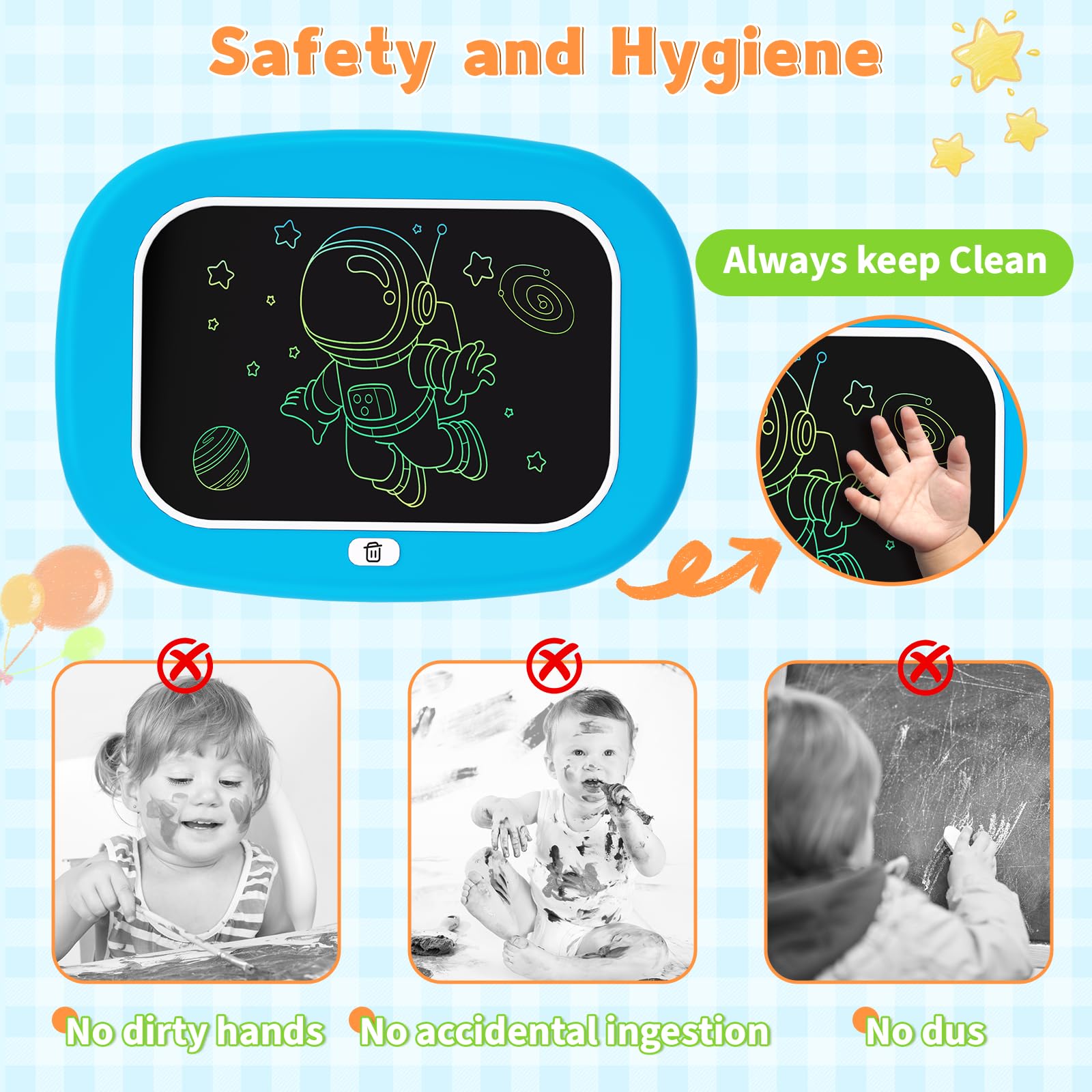 LZZAPJ LCD Writing Tablet for Kids - Blue Doodle Board with Detachable Stand, One-Click Erase, Eye-Safe Screen, Educational Gift for Toddlers 1-5 Years