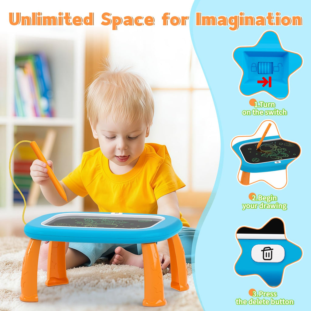 LZZAPJ LCD Writing Tablet for Kids - Blue Doodle Board with Detachable Stand, One-Click Erase, Eye-Safe Screen, Educational Gift for Toddlers 1-5 Years