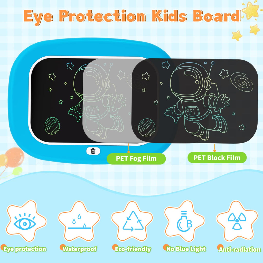 LZZAPJ LCD Writing Tablet for Kids - Blue Doodle Board with Detachable Stand, One-Click Erase, Eye-Safe Screen, Educational Gift for Toddlers 1-5 Years