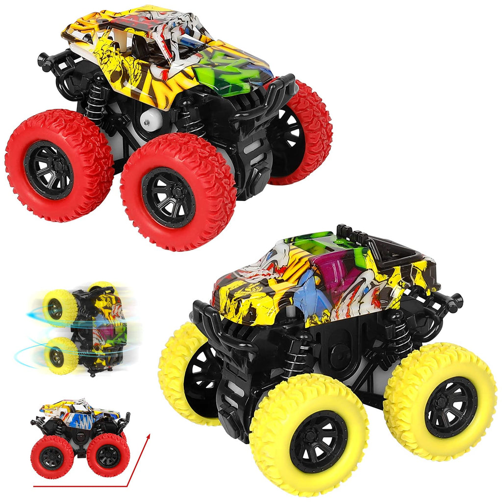M SANMERSEN 2-Pack Monster Truck Toys – 360° Rotating Stunt Cars, Friction Powered, No Batteries Needed for Kids Ages 3-6