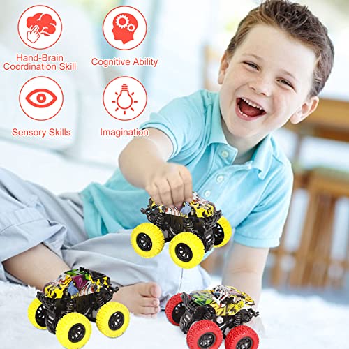 M SANMERSEN 2-Pack Monster Truck Toys – 360° Rotating Stunt Cars, Friction Powered, No Batteries Needed for Kids Ages 3-6
