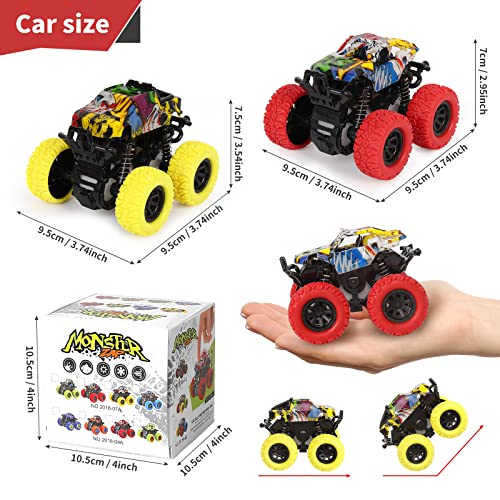 M SANMERSEN 2-Pack Monster Truck Toys – 360° Rotating Stunt Cars, Friction Powered, No Batteries Needed for Kids Ages 3-6