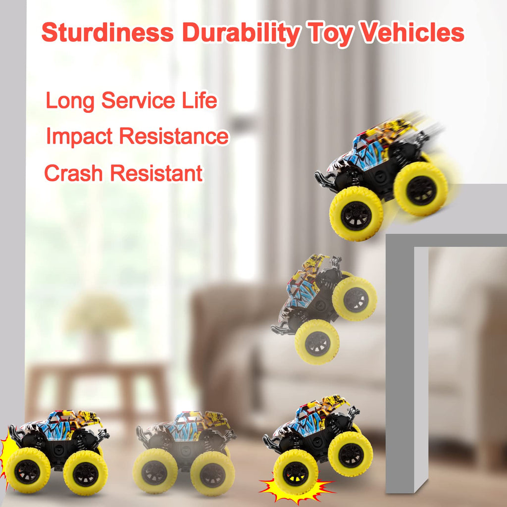 M SANMERSEN 2-Pack Monster Truck Toys – 360° Rotating Stunt Cars, Friction Powered, No Batteries Needed for Kids Ages 3-6