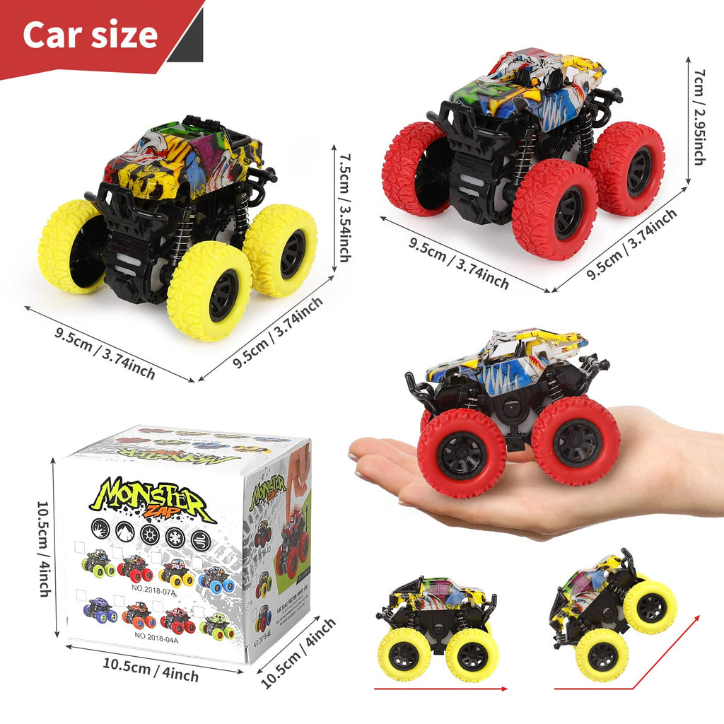 M SANMERSEN 2-Pack Monster Truck Toys – 360° Rotating Stunt Cars, Friction Powered, No Batteries Needed for Kids Ages 3-6