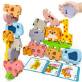 Maaacute Wooden Animal Stacking Blocks - Montessori Sorting Toy for 1-3 Year Olds, 10 Pieces with Challenge Cards