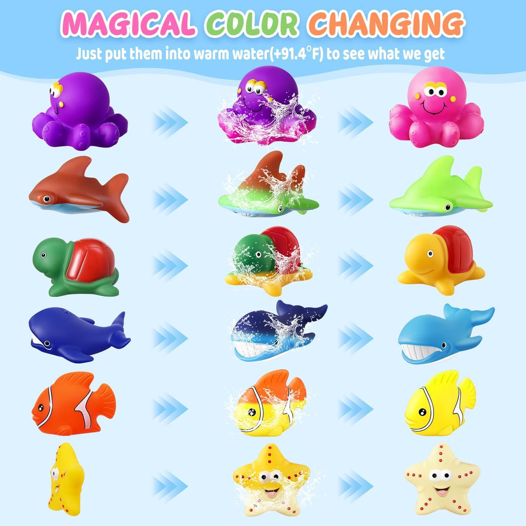 MACALOCA Color Changing No Hole Bath Toys - 6 Sea Animals with Drying Bag